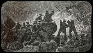 Image of Leaving ship in Melville Bay, Engraving